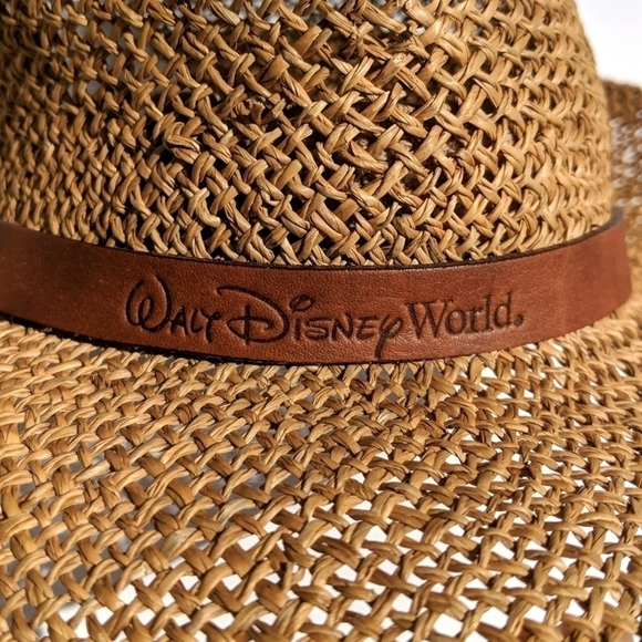 Walt Disney World 90's Vintage Fedora Style Straw Hat with Leather Band Brown - Picture 6 of 12